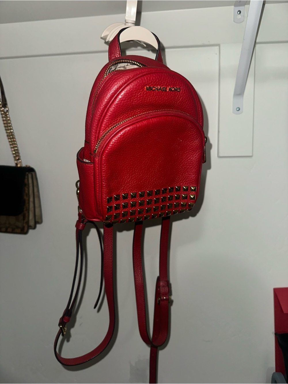 Michael Kors Red Leather Studded Mini Backpack
